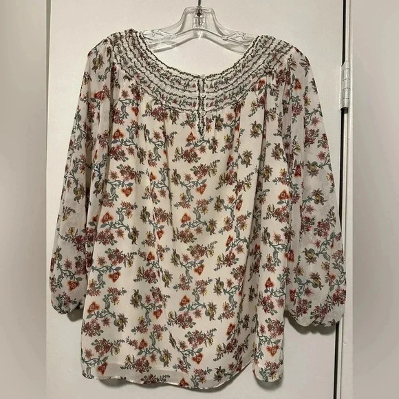 Max Studio cream floral blouse size L - Picture 2 of 8